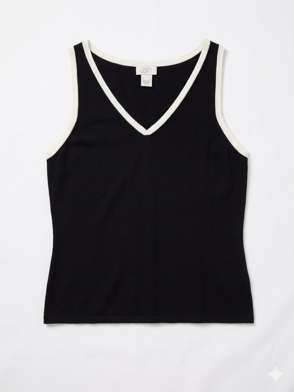LOFT Black V-Neck Tank with Cream Trim
